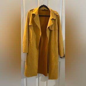 Yellow faux suede trench coat